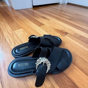 Michael Kors Black Sandals with Gold Accent